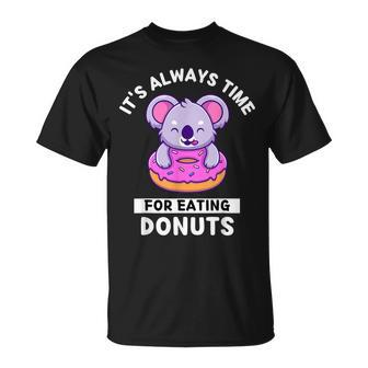 Cute Kawaii Koala It's Always Time For Eating Donuts T-Shirt - Thegiftio UK