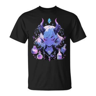 Cute Kawaii Witchy Demonic Lady Crystal Alchemy Pastel Goth T-Shirt - Seseable