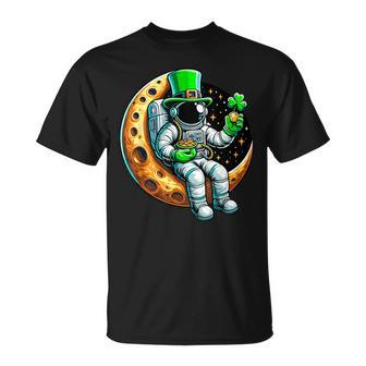 Cute Leprechaun Astronaut In Moon Space Saint Patrick's Day T-Shirt - Monsterry UK