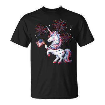 Cute Patriotic Americorn Unicorn Fireworks Girls 4Th Of July T-Shirt - Monsterry DE