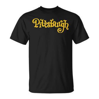 Cute Pittsburgh Black And Yellow Typography T-Shirt - Monsterry