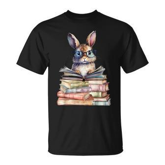 Cute Reading Bunny With Glasses Books Bookworm Reader Book T-Shirt - Thegiftio UK