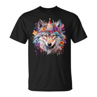Cute Wolf Party Birthday Themed Festive Wolves Lover Themed T-Shirt - Monsterry UK