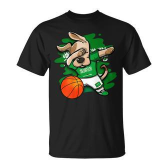 Dabbing Dog Saudi Arabia Basketball Fans Jersey Flag Sport T-Shirt - Monsterry DE