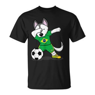 Dabbing Husky Brazil Football Fans Jersey Brazilian Soccer T-Shirt - Monsterry