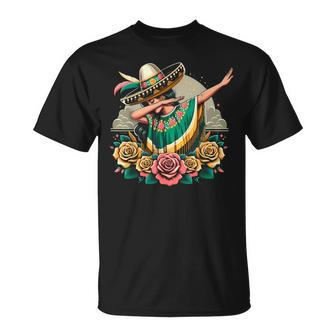 Dabbing Mexican Poncho Cinco De Mayo Girl Sombrero Dab T-Shirt - Monsterry