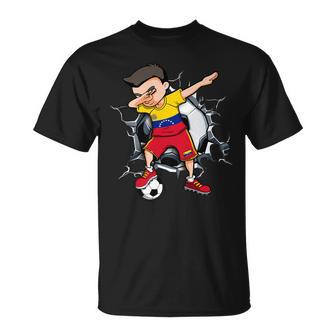 Dabbing Soccer Boy Venezuela Football Fans Ball Cracked Wall T-Shirt - Monsterry AU