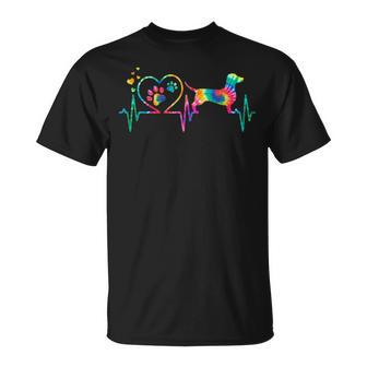Dachshund Doxie Weenie Mom Dad Heartbeat Tie Dye Dog T-Shirt | Mazezy