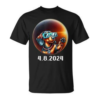 Dachshund Selfie With Solar 2024 Eclipse Wearing Glasses T-Shirt - Thegiftio UK