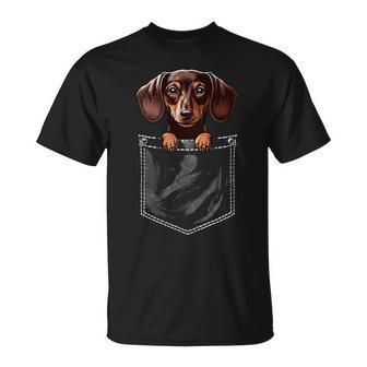 Dackel Hund In Brusttasche Niedlich Lustig T-Shirt - Geschenkecke