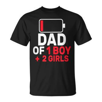 Dad Of 1 Boy And 2 Girls Low Battery Father's Day Dad T-Shirt - Seseable