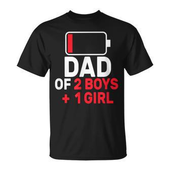 Dad Of 2 Boys And 1 Girls Low Battery Father's Day Dad T-Shirt - Seseable