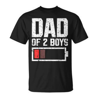 Dad Of 2 Boys Battery Low Daddy Of 2 Boys Father's Day 2024 T-Shirt - Seseable
