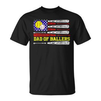 Dad Of Ballers American Flag Baseball Dad Softball T-Shirt - Monsterry
