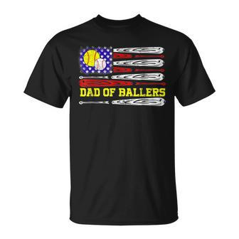 Dad Of Ballers American Flag Baseball Dad Softball T-Shirt - Seseable