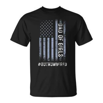 Dad Of Girls Outnumbered Vintage Usa Flag Fathers Day 2024 T-Shirt - Seseable