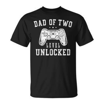 Dad Of Two Level Unlocked Promoted To Daddy Again T-Shirt - Monsterry