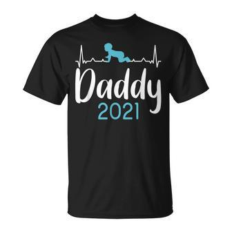 Daddy 2021 Baby Heartbeat Ecg Fatherhood Pregnancy T-Shirt - Monsterry CA