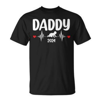 Daddy 2024 Heartbeat 1St Time Pregnancy Announcement Dad T-Shirt - Monsterry