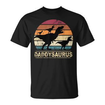 Daddysaurus Papa Von Drei Kinder Dino Triplets Children's T-Shirt - Seseable