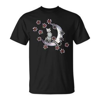 Daisy Flowers Moon Cat Witchy Cats T-Shirt - Monsterry AU