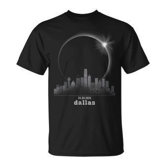 Dallas Texas Skyline Silhouette Total Solar Eclipse 2024 T-Shirt | Mazezy