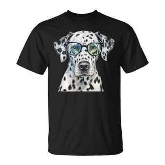 Dalmatian Watercolor Dog Wearing Glasses T-Shirt - Monsterry DE