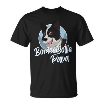 Damen Border Collie Papa Mit Comic Zeichnung Herren Mit-Ausschnitt T-Shirt - Geschenkecke