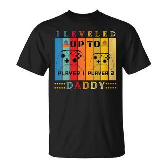 Damen I Leveld Up To Daddy Lustiger Neuerater Der Bald Papa Wird Mit-Ausschnitt T-Shirt - Geschenkecke