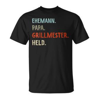 Damen Lustige Idee Zumatertag Ehemann Papa Grillmester Held Mit-Ausschnitt T-Shirt - Geschenkecke