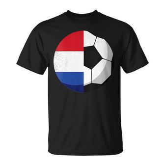 Damen Niederlande Flagge Niederländischer Papa Fußballtorwart Mit-Ausschnitt T-Shirt - Geschenkecke