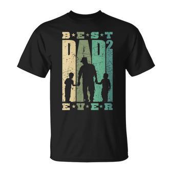 Damen Papa 2 Söhne Dad Hoch 2 Zweifacherater Mit-Ausschnitt T-Shirt - Geschenkecke