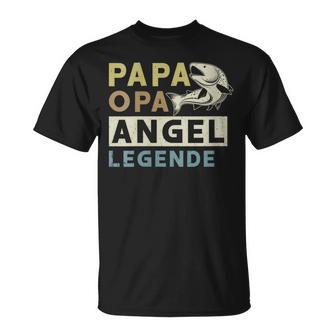 Damen Papa Opa Angel Legende Geschenk Zumatertag Für Angler Mit-Ausschnitt T-Shirt - Geschenkecke