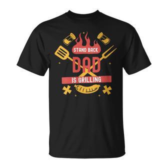 Damen Stand Back Papa Grillt Mit-Ausschnitt T-Shirt - Geschenkecke