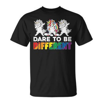 Dare To Be Different Dabbing Unicorn Lgbt Pride Gay Lesbian T-Shirt - Monsterry