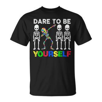 Dare To Be Your Self Dabbing Skeleton Autism Awareness T-Shirt - Monsterry DE