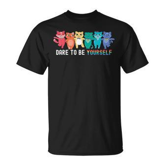 Dare To Be Yourself Cute Lgbtq Cat Pride Lesbian Gay T-Shirt - Monsterry AU