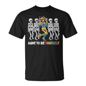 Dare To Be Yourself Skeleton Bisexual Gay Lesbian Lgbt Pride T-Shirt - Monsterry DE