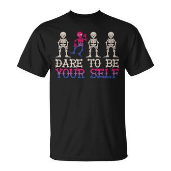 Dare To Be Yourself Skeleton Dance Transgender Trans Pride T-Shirt - Monsterry AU