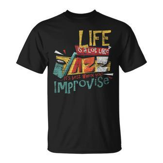 Das Leben Ist Wie Jazz Musik Improvisation Saxophone T-Shirt - Seseable