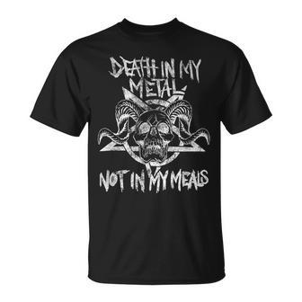 Death In My Metal Not In My Meals Vegan Metalhead T-Shirt - Monsterry