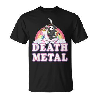 Death Metal Rock Music Rainbow Grim Reaper Riding Unicorn T-Shirt - Thegiftio UK