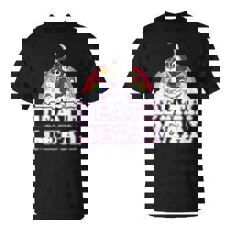 Death Metal Rock Music Rainbow Grim Reaper Riding Unicorn T-Shirt - Thegiftio