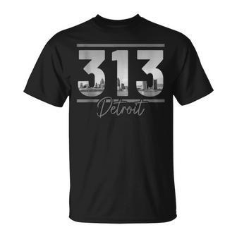 Detroit 313 Area Code Skyline Michigan Vintage T-Shirt - Monsterry DE