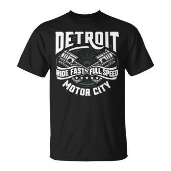 Detroit Michigan Motor City Spark Plug Wings Ride Fast Speed T-Shirt - Monsterry