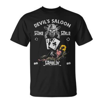 Devil's Saloon Guns Girls & Gambling T-Shirt - Monsterry