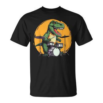 Dinosaurier Schlagzeuger T-Shirt, Lustiges T-Rex Musik Motiv - Seseable