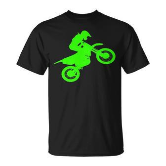 Dirt Bike Rider Silhouette Neon Green T-Shirt | Mazezy