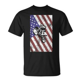 Dirt Bike Tilted Us Flag Motocross Motorcycle Racing T-Shirt - Thegiftio UK