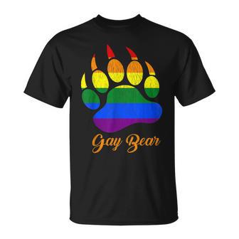 Distressed Gay Bear Paw Rainbow Lgbtq Grizzly Bear Gay Pride T-Shirt - Monsterry